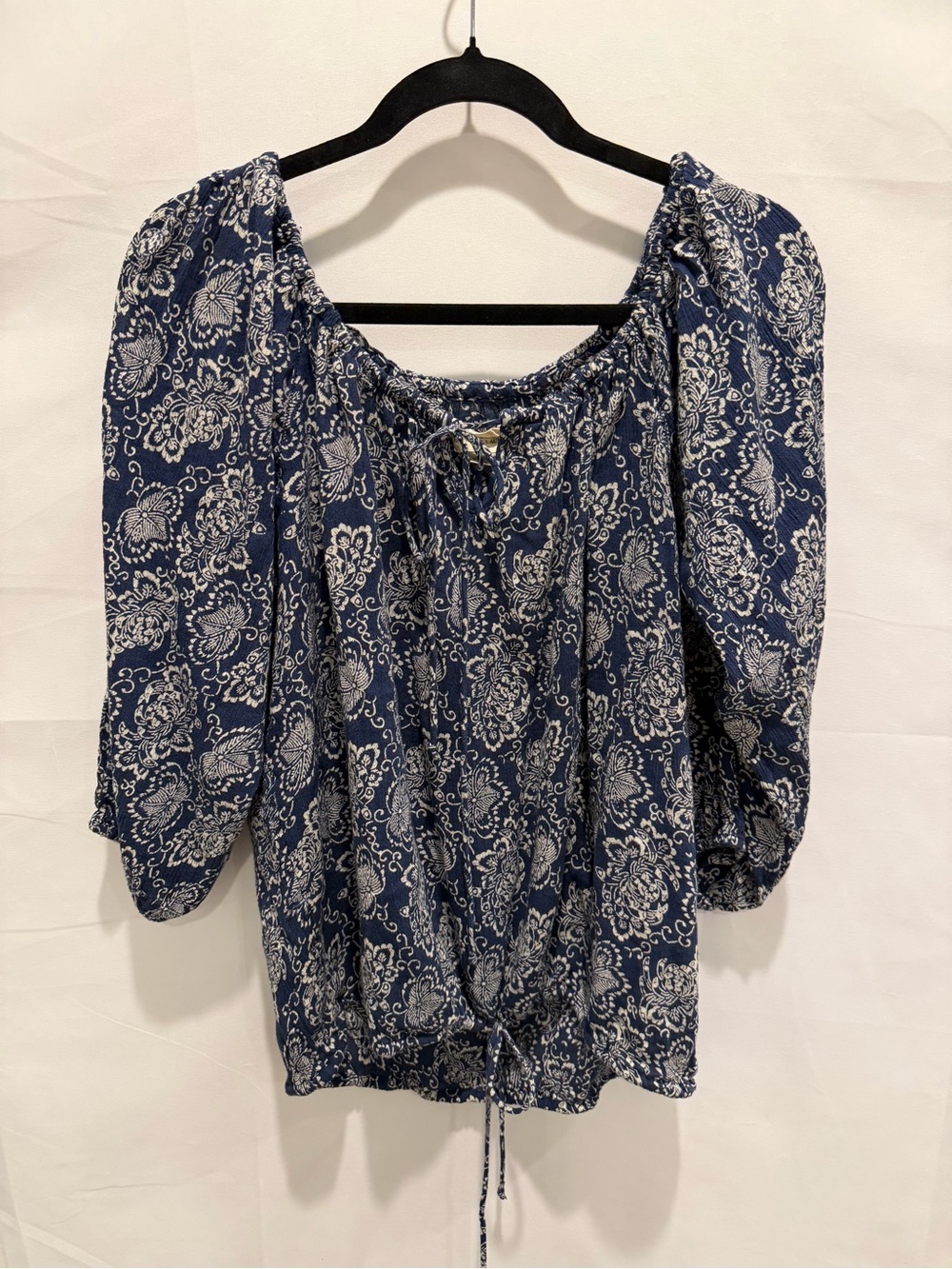 Denim & Supply Ralph Lauren Navy White Paisley Boho Peasant Top.size S.boho